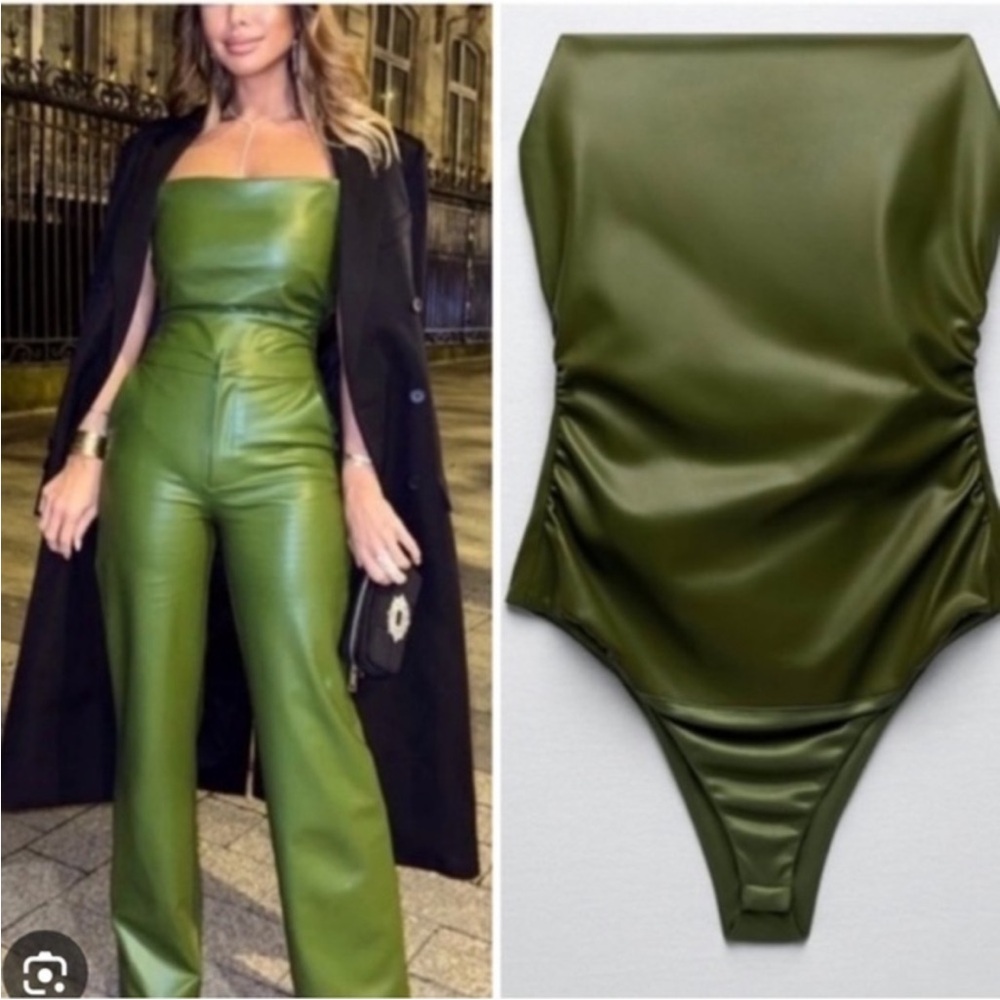 Green Faux Leather Bodysuit